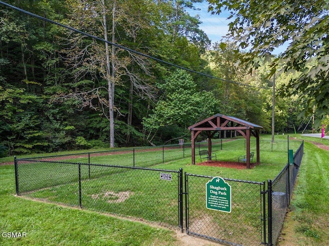 view of property's community with a gate, a lawn, and fence