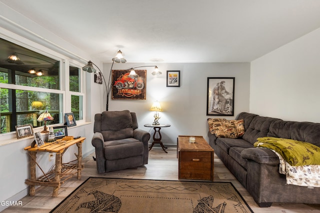 living room with light hardwood / wood-style floors