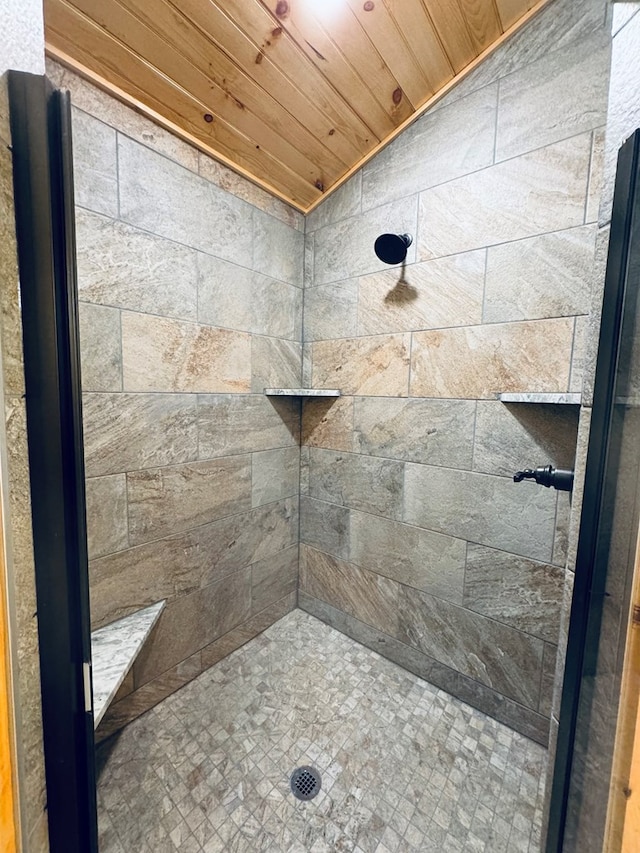 bathroom with wood ceiling and lofted ceiling