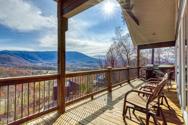 deck featuring a mountain view