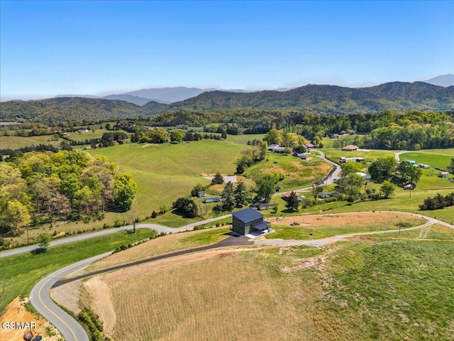 bird's eye view with a mountain view and a rural view