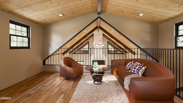 - Stepping Stone Road, Sevierville, TN 37862 - living area with wood finished floors, recessed lighting, wooden ceiling, a chandelier, and baseboards