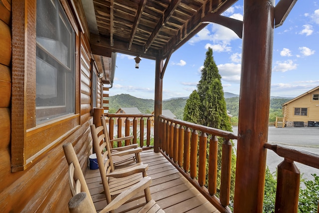 deck with a mountain view