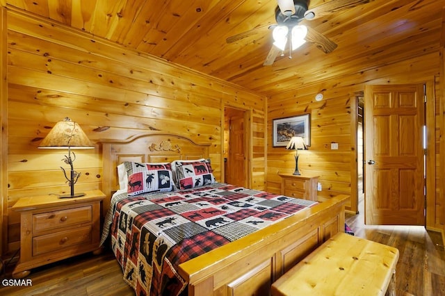 2839 Cedar Falls Way, Sevierville, TN 37862 - bedroom featuring dark wood-type flooring, wooden ceiling, and wood walls