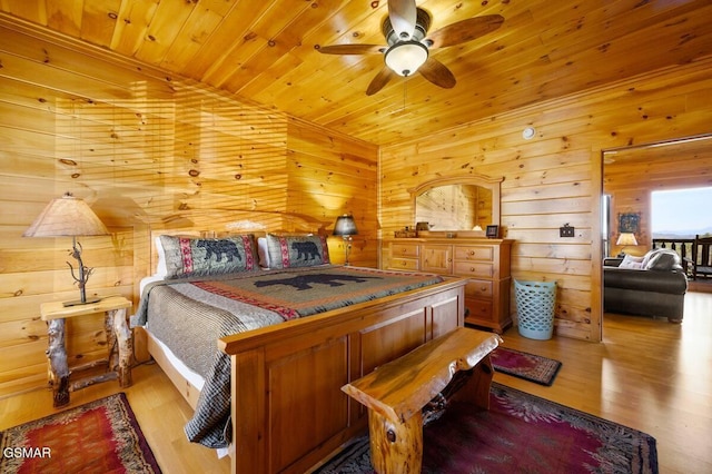2839 Cedar Falls Way, Sevierville, TN 37862 - bedroom with light wood finished floors, wooden walls, and wooden ceiling