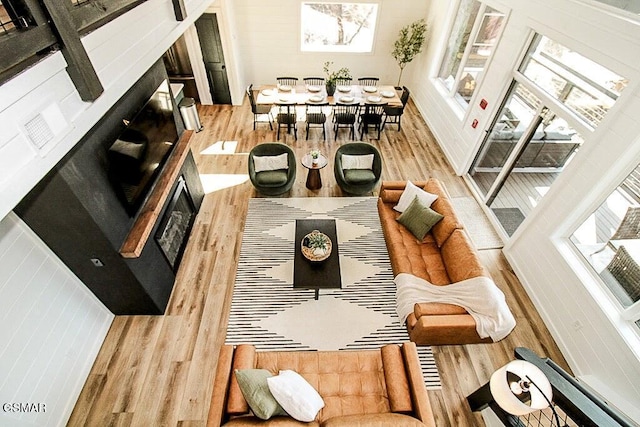interior space featuring a fireplace and wood finished floors