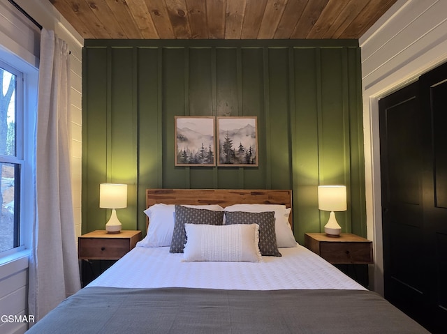 bedroom featuring wood ceiling