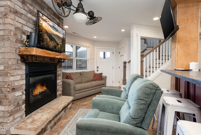 145 W Holly Ridge Rd, Gatlinburg, TN 37738 - living area with visible vents, stairway, recessed lighting, and a fireplace