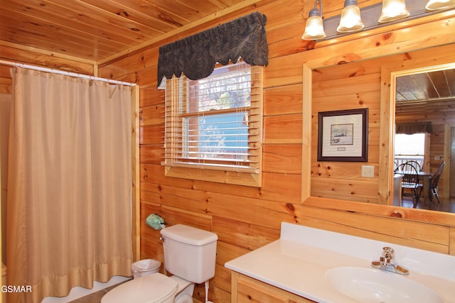 4610 High Vista Way, Pigeon Forge, TN 37863 - bathroom featuring wooden walls, wood ceiling, vanity, and shower / bath combination with curtain