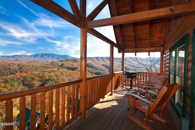 4610 High Vista Way, Pigeon Forge, TN 37863 - wooden deck with a mountain view, area for grilling, and a forest view