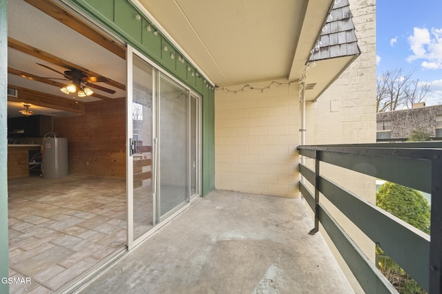 balcony with gas water heater and visible vents