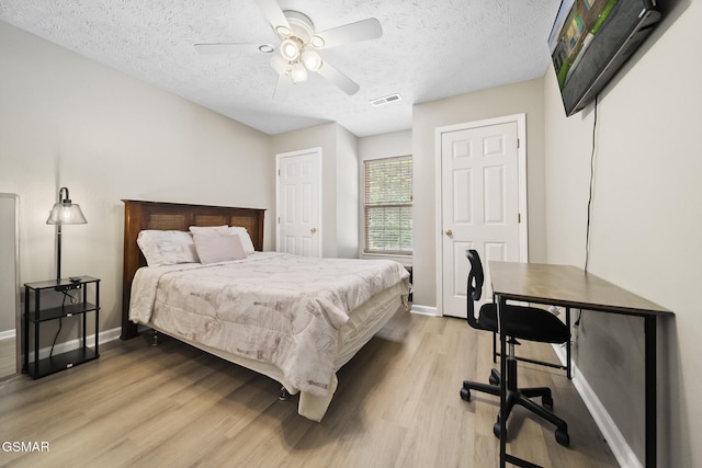 1733 Snapp Rd, Sevierville, TN 37862 - bedroom with light wood-style flooring, baseboards, a textured ceiling, a ceiling fan, and an office area