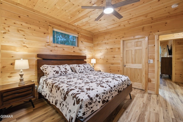 1010 Pinyon Cir, Pigeon Forge, TN 37863 - bedroom featuring wooden ceiling, wood finished floors, wood walls, and a ceiling fan