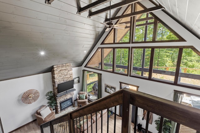 441 Matterhorn Dr, Gatlinburg, TN 37738 - interior space with hardwood / wood-style floors, lofted ceiling with beams, and wood ceiling