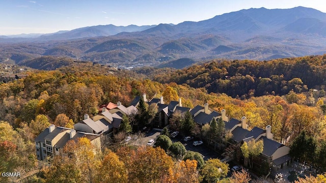 drone / aerial view featuring a mountain view