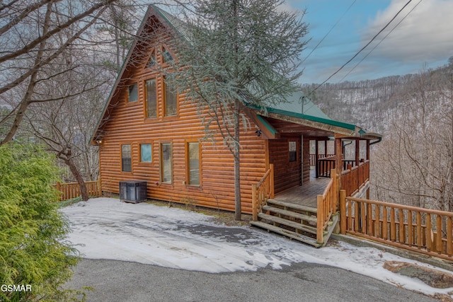 view of snow covered property