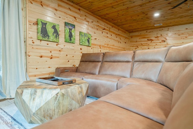 interior space with wood walls and wood ceiling