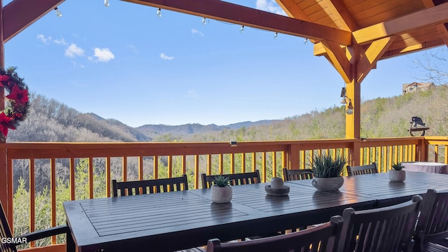 deck with a mountain view