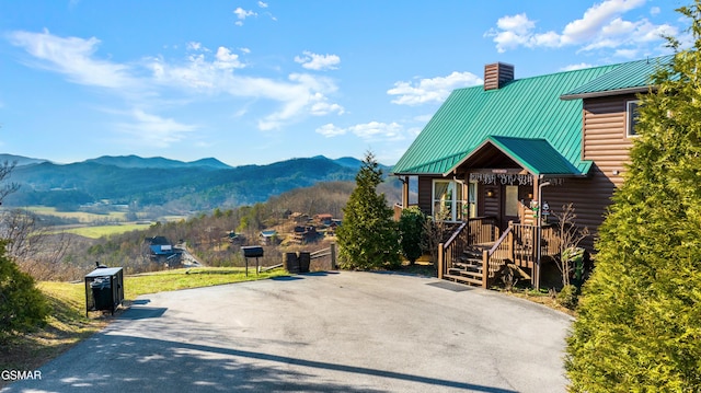 view of road featuring a mountain view and driveway