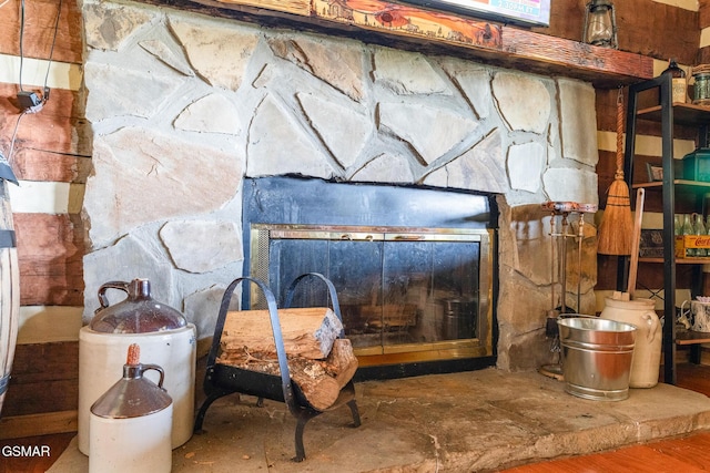 room details featuring a fireplace