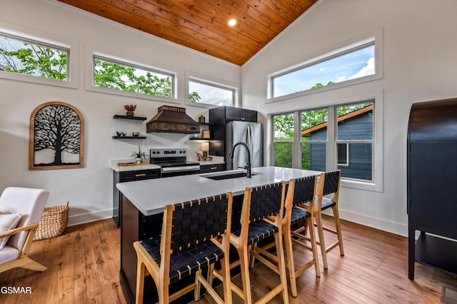 2385 Forge Hideaway Loop Unit 2, Pigeon Forge, TN 37863 - dining area featuring wooden ceiling, light wood-style flooring, high vaulted ceiling, recessed lighting, and baseboards
