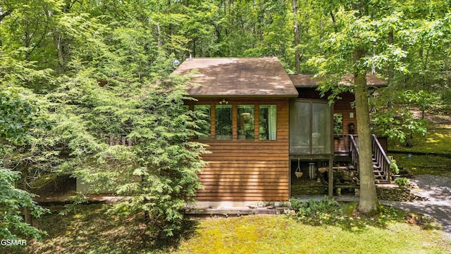 2537 Waldens Creek Rd, Sevierville, TN 37862 - view of outdoor structure featuring stairway and a wooded view