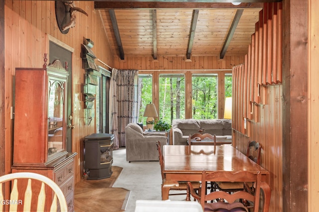 2537 Waldens Creek Rd, Sevierville, TN 37862 - dining space featuring wooden ceiling and wood walls