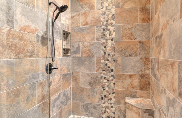 interior details featuring a tile shower