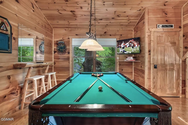 1502 Sky View Dr, Sevierville, TN 37876 - game room with vaulted ceiling, wood walls, wood ceiling, wood finished floors, and plenty of natural light