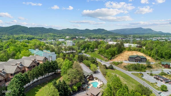 bird's eye view with a mountain view