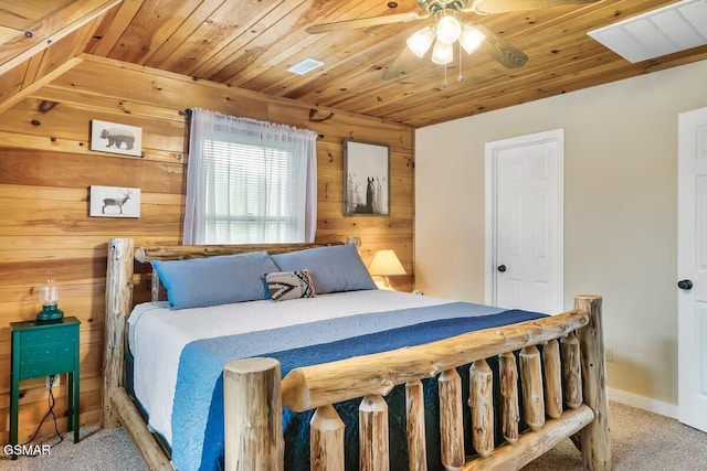 3933 Glenview Way, Sevierville, TN 37862 - carpeted bedroom with wooden ceiling, wooden walls, and baseboards