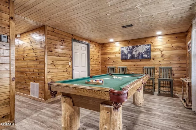 3933 Glenview Way, Sevierville, TN 37862 - playroom featuring wood finished floors, billiards, wooden walls, and wood ceiling