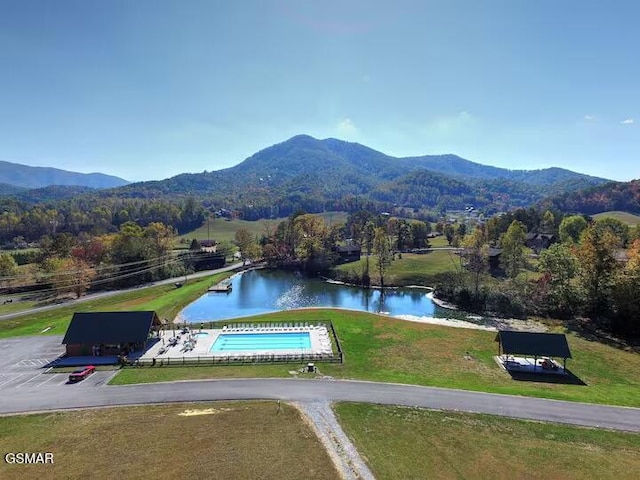 3933 Glenview Way, Sevierville, TN 37862 - drone / aerial view of a pool area and a water and mountain view