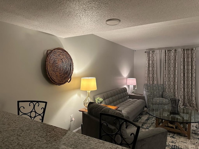 living room featuring a textured ceiling