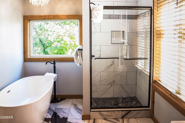 bathroom with independent shower and bath