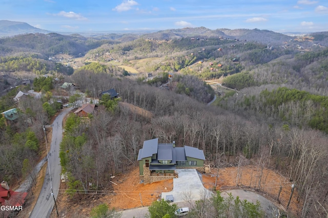 1505 Misty Ct, Sevierville, TN 37862 - aerial view of property's location featuring a mountainous background and a heavily wooded area