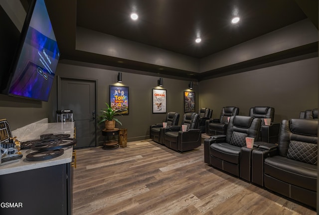 1505 Misty Ct, Sevierville, TN 37862 - cinema room with a raised ceiling, wood finished floors, and recessed lighting