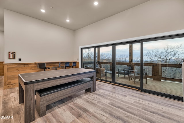 1505 Misty Ct, Sevierville, TN 37862 - bedroom featuring access to exterior, light wood-type flooring, recessed lighting, and a high ceiling