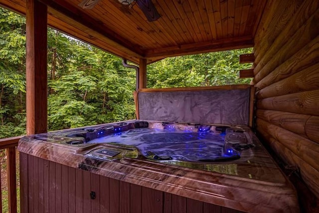 view of patio featuring a hot tub