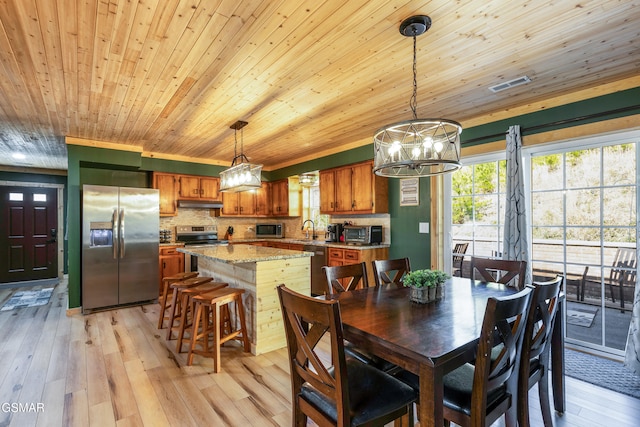 4323 Boogertown Rd, Sevierville, TN 37876 - dining room featuring a healthy amount of sunlight, a chandelier, light wood-type flooring, and wooden ceiling