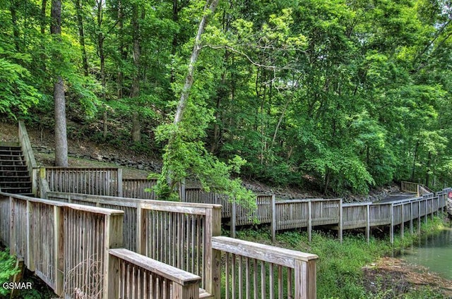 deck with a view of trees