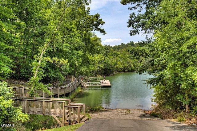 view of dock featuring a water view