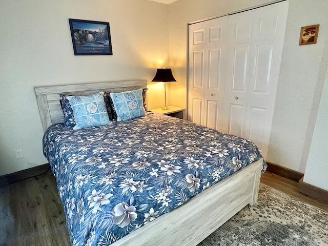 4955 Ledford Rd, Cosby, TN 37722 - bedroom with a closet, baseboards, and dark wood-style flooring