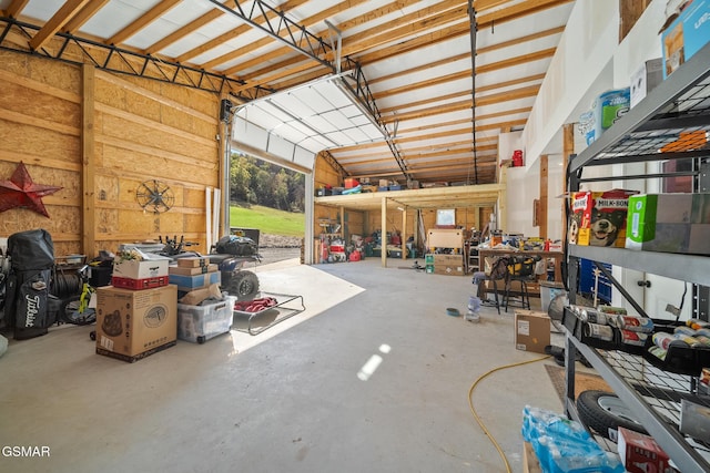 garage featuring a workshop area