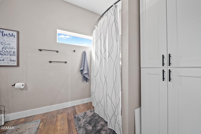 bathroom with wood-type flooring