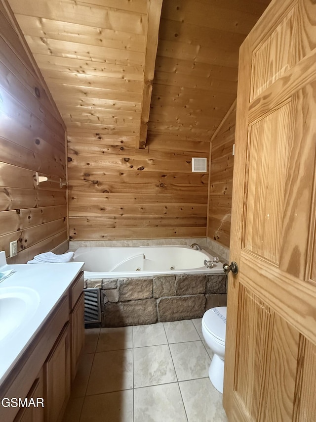 2575 Black Bear Ln, Sevierville, TN 37876 - full bathroom with wooden ceiling, vaulted ceiling, and wood walls