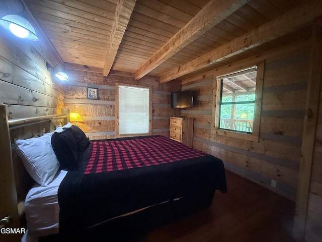 2575 Black Bear Ln, Sevierville, TN 37876 - bedroom with wood walls, wood ceiling, beamed ceiling, and wood finished floors