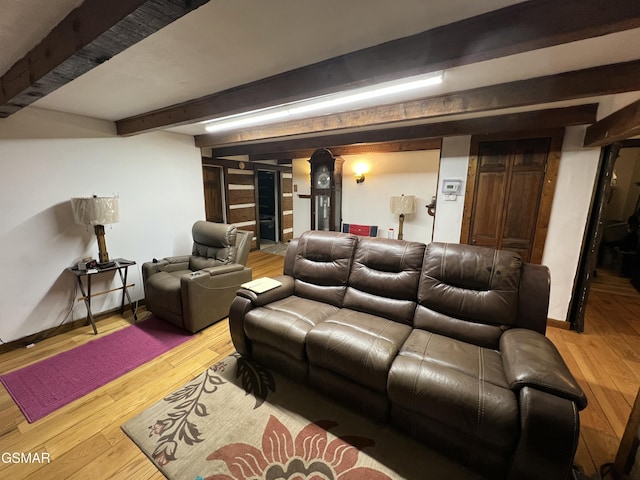 815 Hartsell Rd, Newport, TN 37821 - home theater room with beamed ceiling and light wood-style floors