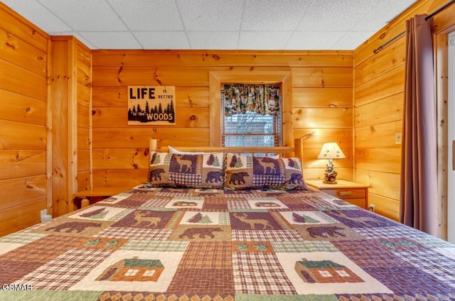 unfurnished bedroom with wooden walls