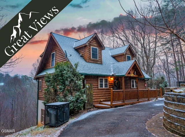 view of log home